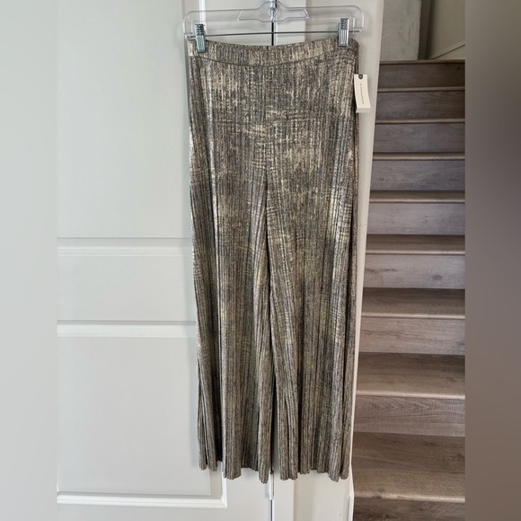 ANTHROPOLOGIE Elevenes Metallic Gold Wide Leg Pants - Picture 3 of 10